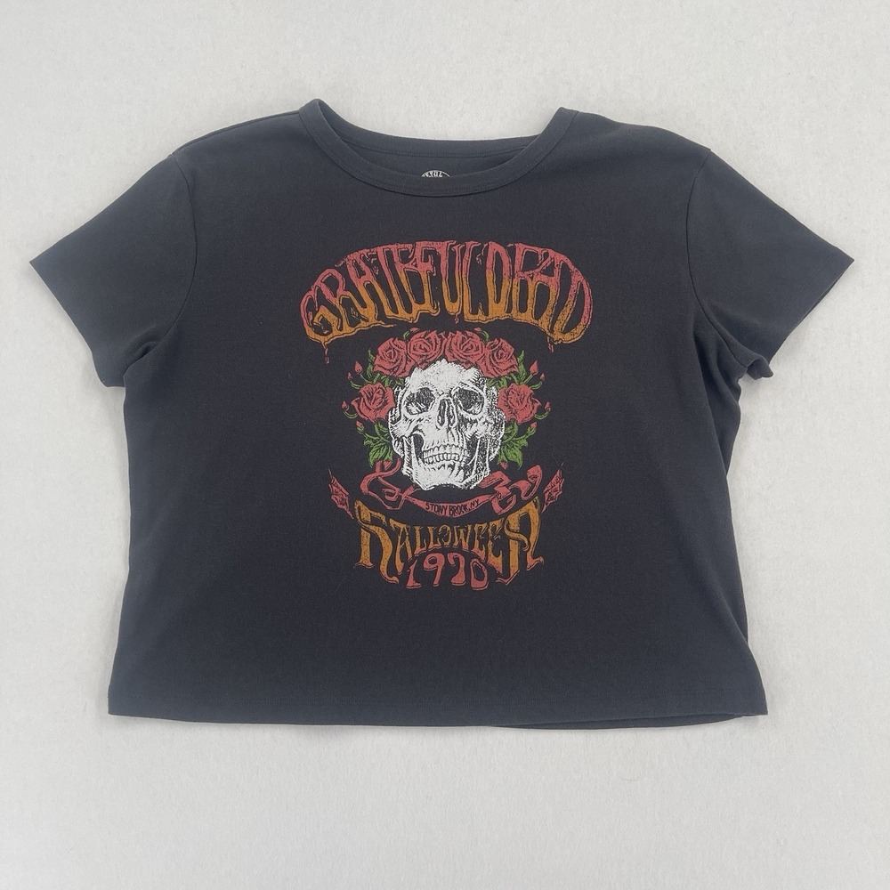 Grateful Dead Crop Top Shirt Women's M Black Halloween Stony Brook NY Graphic